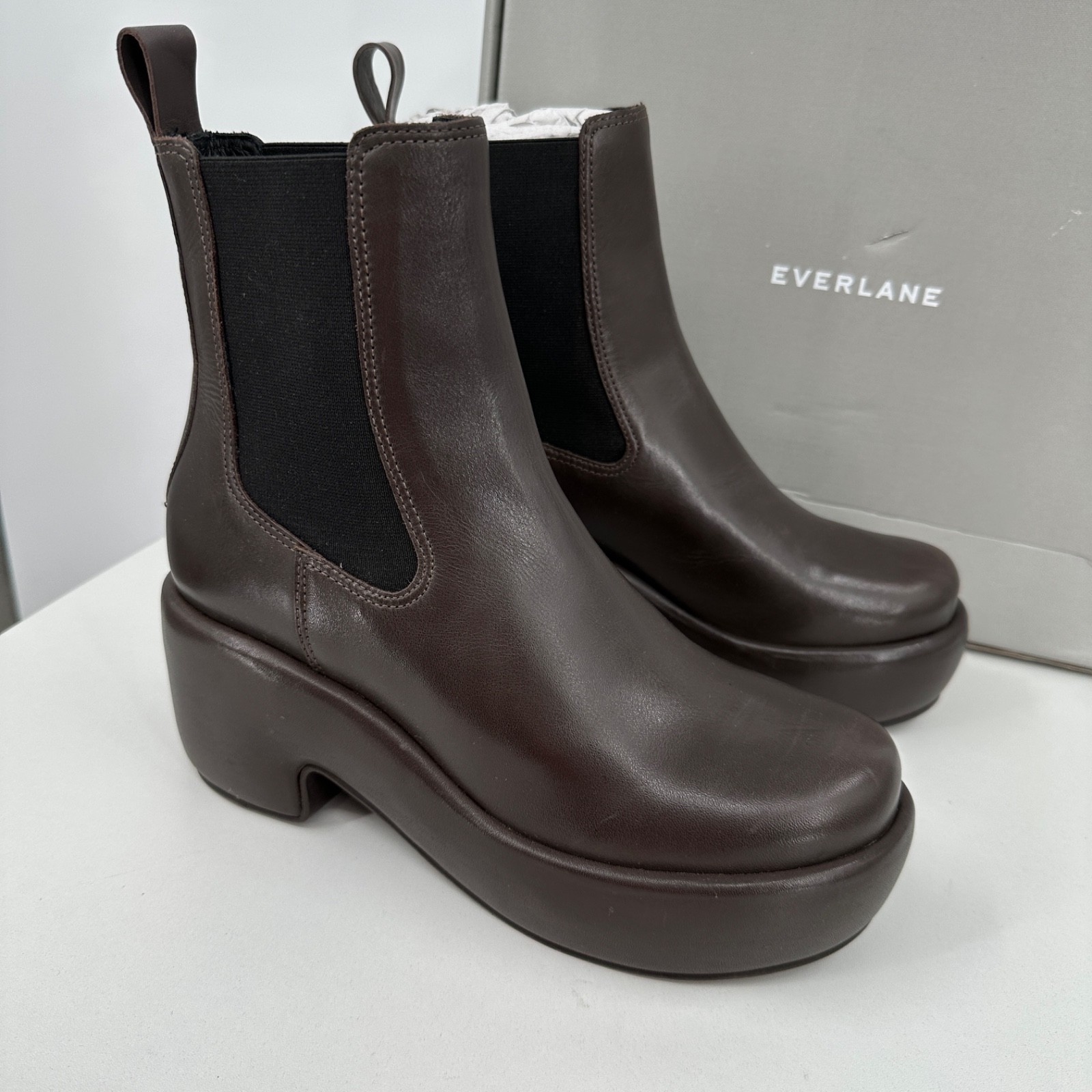 Everlane The Puffa Boot in Dark Brown size 9 Chelsea Ankle 3.25″ Chunky Platform