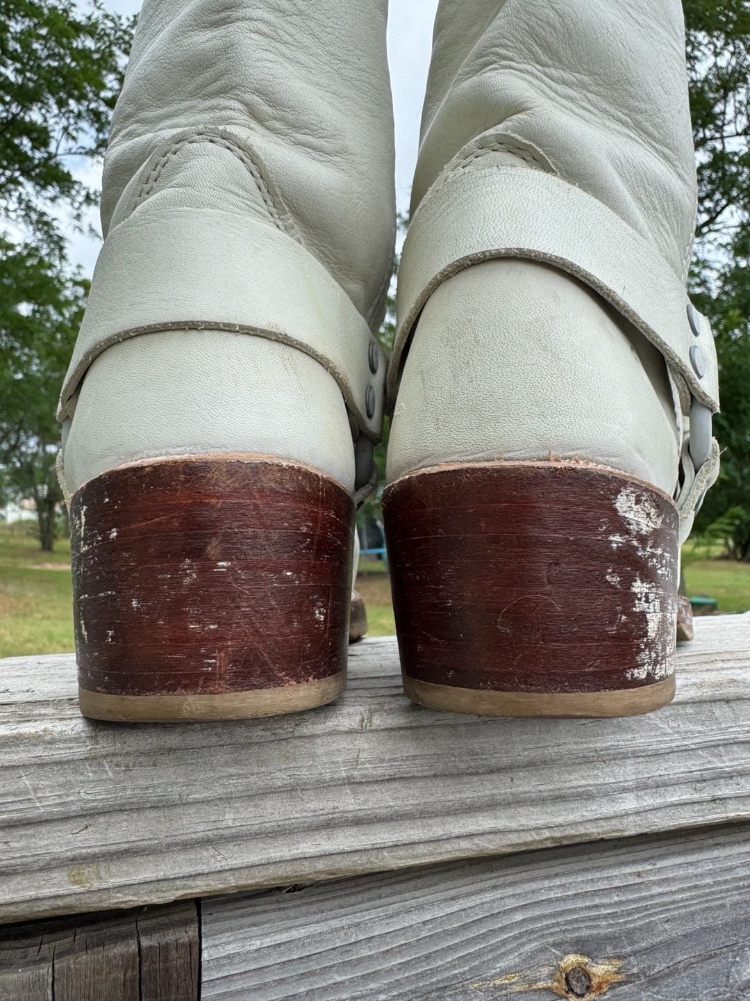 Frye Harness 12R Leather Engineer Boots in White