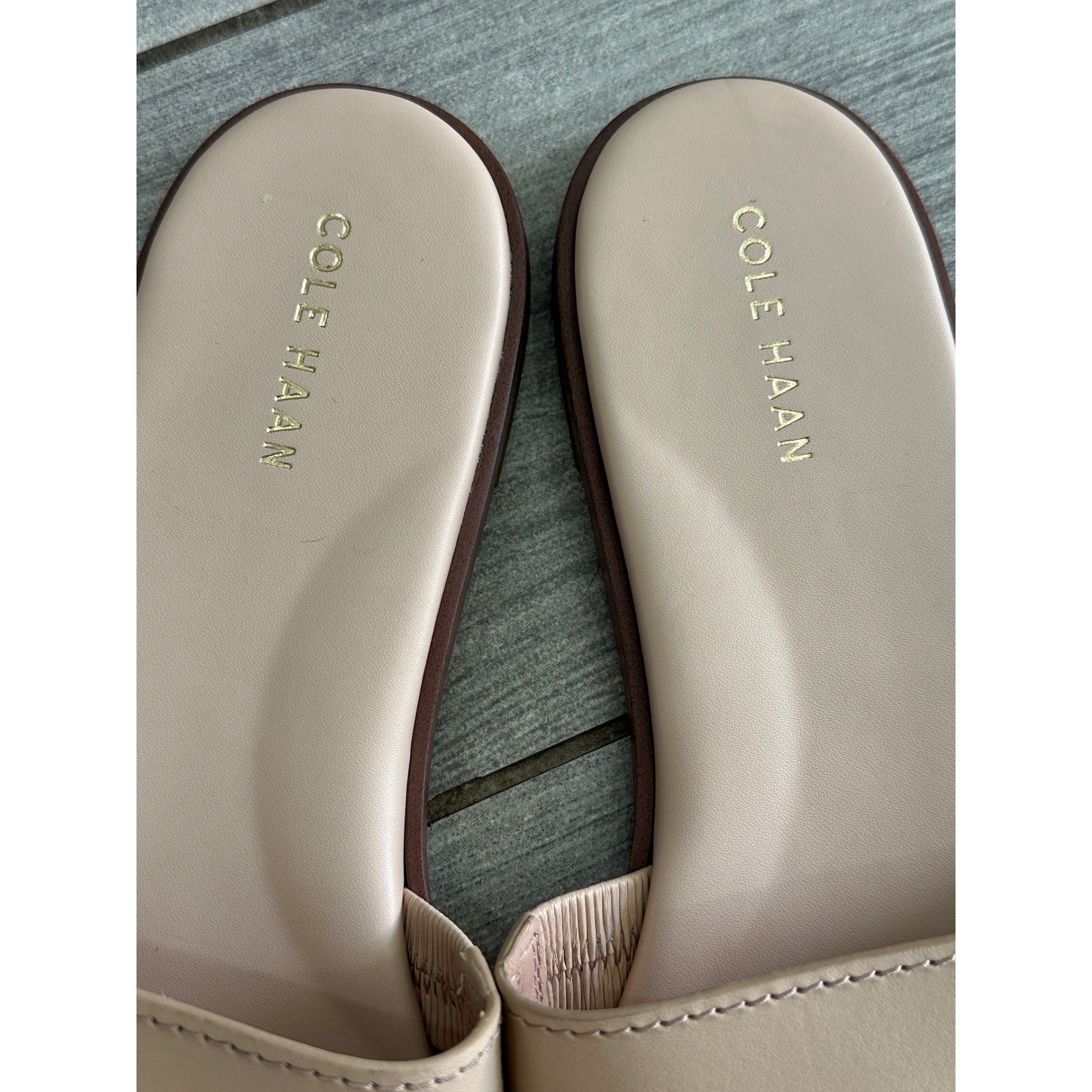 Cole Haan Flynn Porcelain Rose Gold Leather Slotted Slide Sandals New!