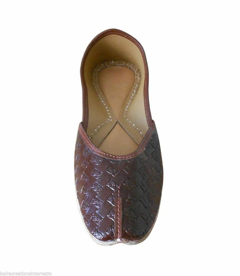 Women Shoes Indian Handmade Leather Punjabi Flip-Flops Brown Jutties US 5.5-6.5