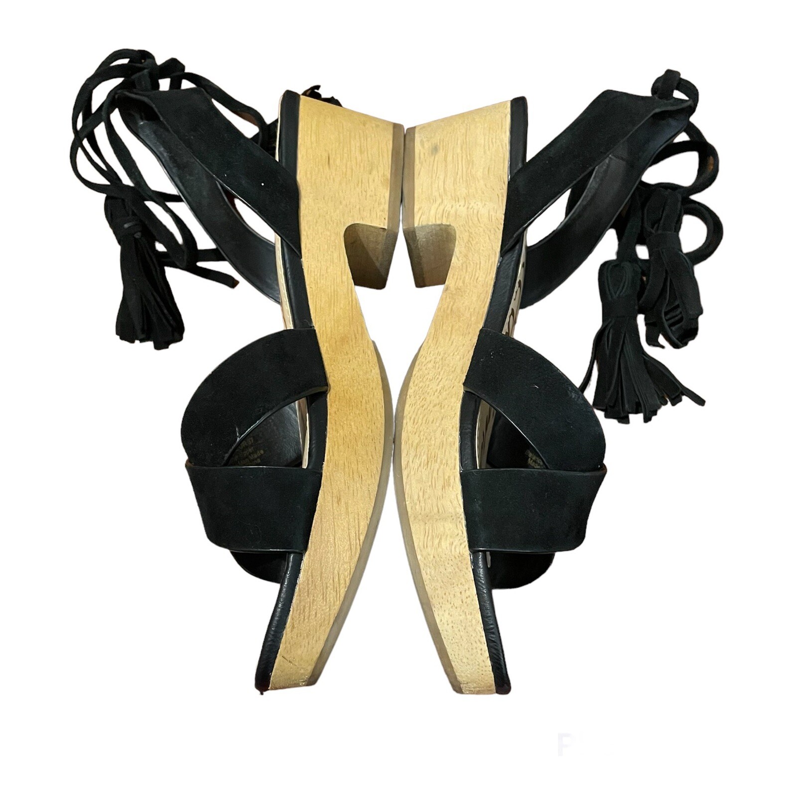 Sam Edelman 7 Jenna Sandals Black Ankle Straps Wooden Heel Platform Suede Boho