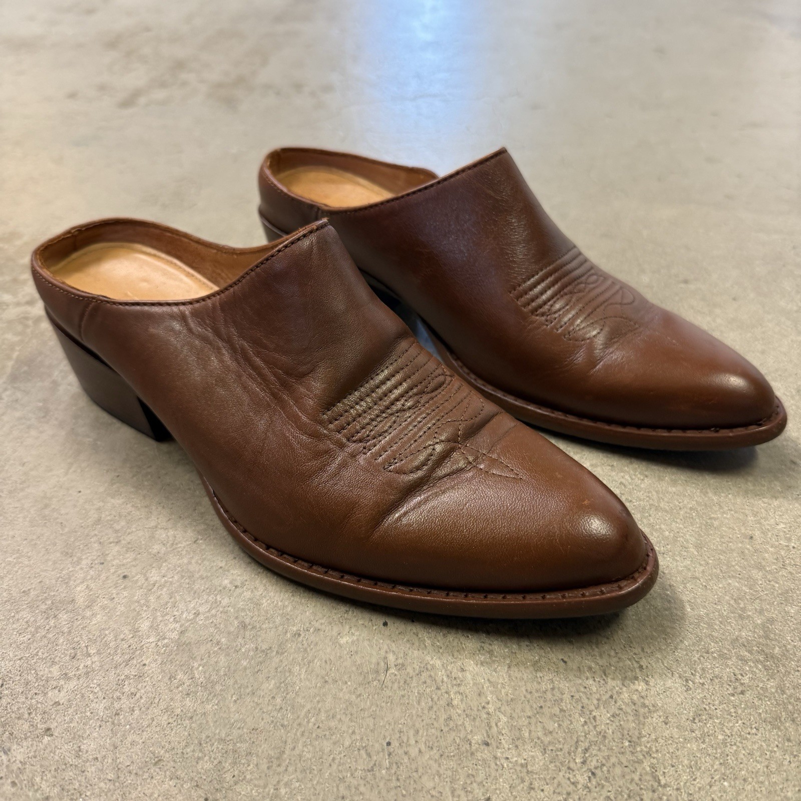 Tecovas The Sophie Mules Bovine Leather Caramel Women’s 8.5 Carmel Brown Slipon