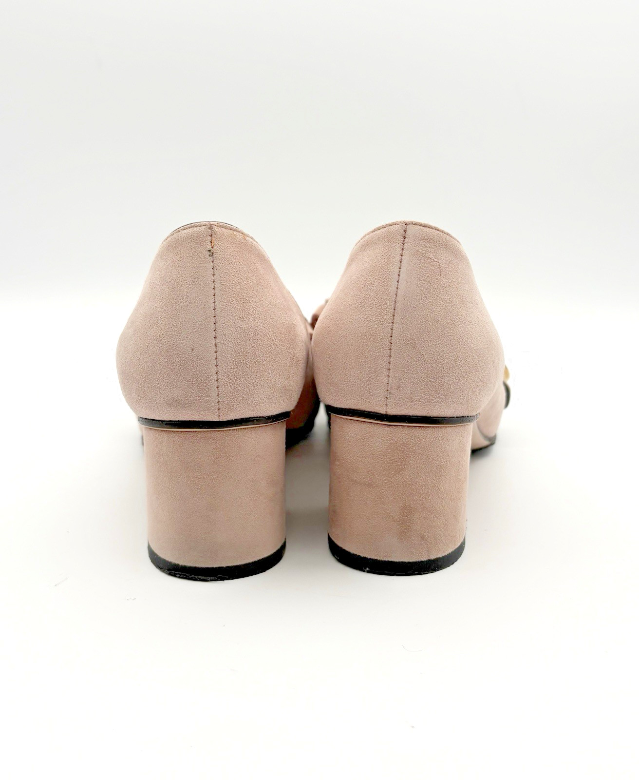 Gucci Pink Suede Fringe Marmont GG Logo Block Heel Low Heel Pumps Size EU 37