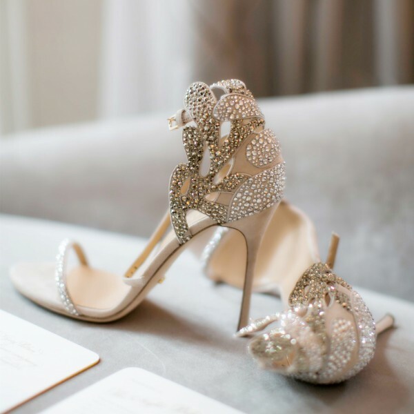 Champagne Wedding Shoes Rhinestone Stiletto Heels Bridal Sandals Shoes Woman