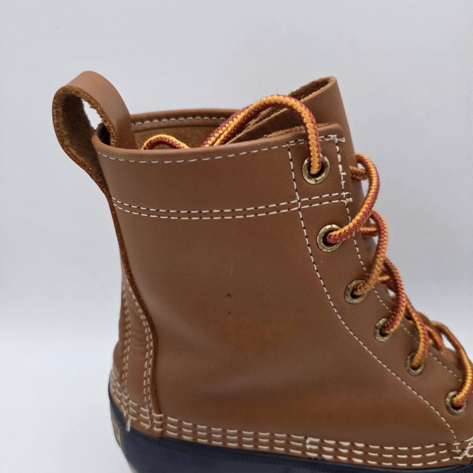 LL Bean Unisex Maine Bean Boot Shoe Leather Duck Boots Tan and Navy M – 7, W – 9