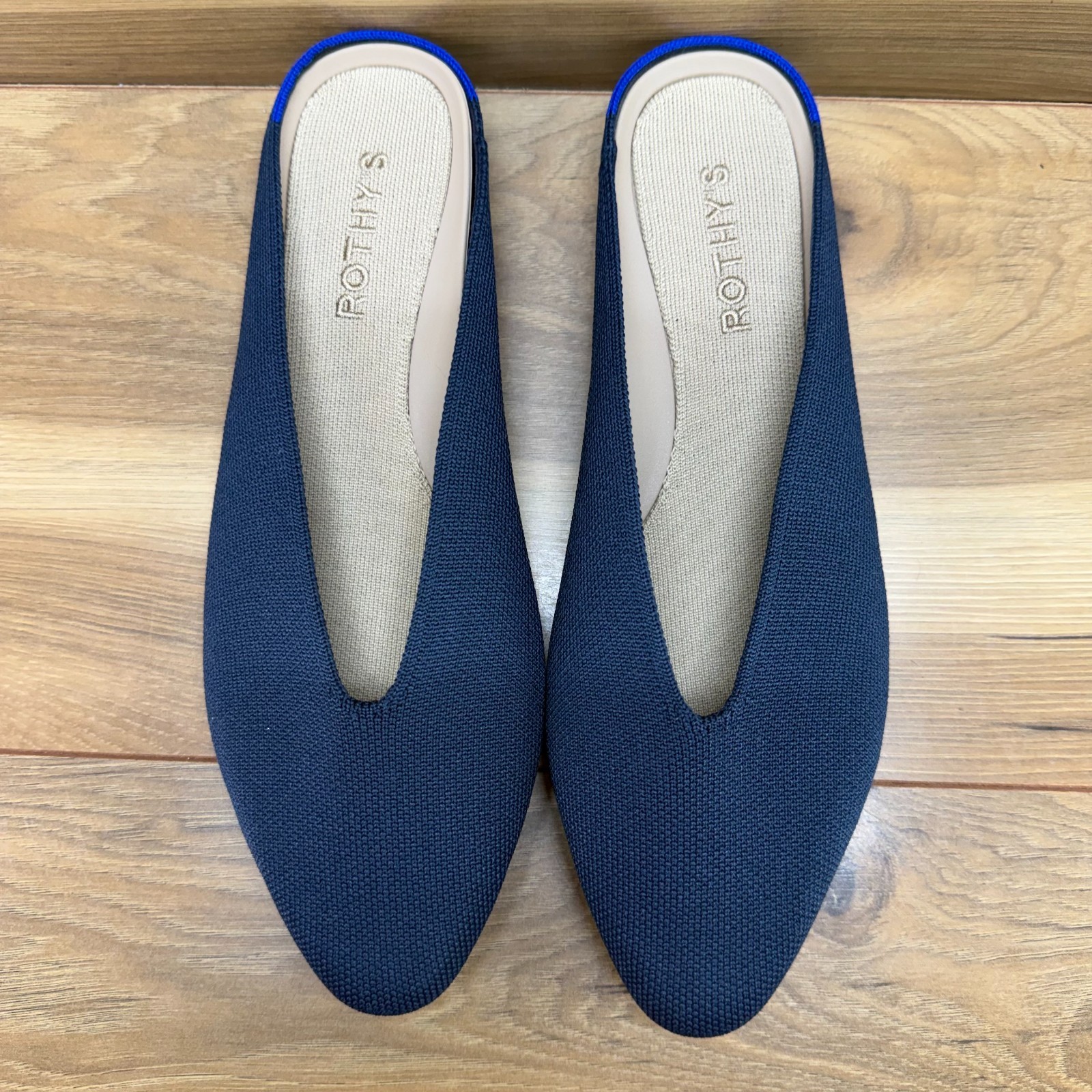 Rothys Almond Mule Navy Blue Womens 7.5 Modern Minimalist Casual Slip On Office
