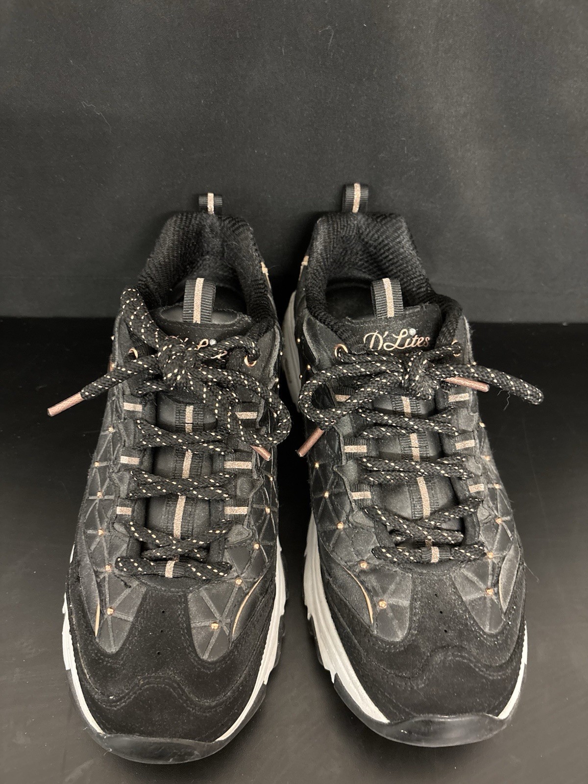 Womens Skechers D’Lites Black Memory Foam Athletic Shoes