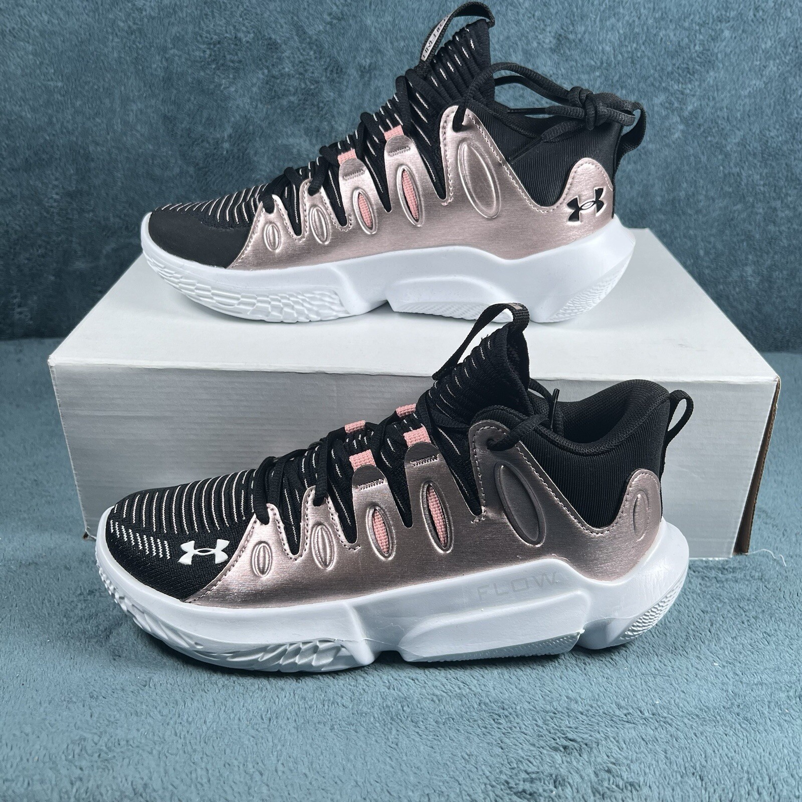UA Flow Breakthru 4 Basketball Shoes Black/Rose Gold Women Size 9.5
