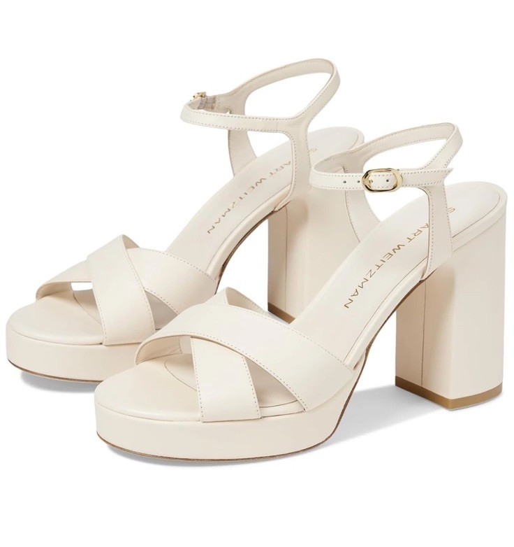 STUART WEITZMAN Dayna Platform Cream Leather Sandal Women Size 8.5 US