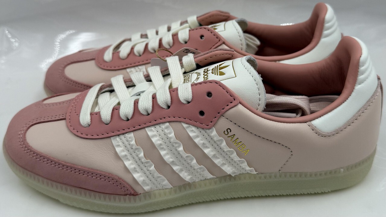 ADIDAS SAMBA OG W JR8830 WOMENS SIZE 7.5 PINK & WHITE RUFFLE STRIPES CASUAL SHOE