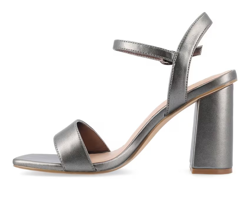New Journee Tivona Women Metallic Pewter Heels Square Toe Size 9.5 Medium