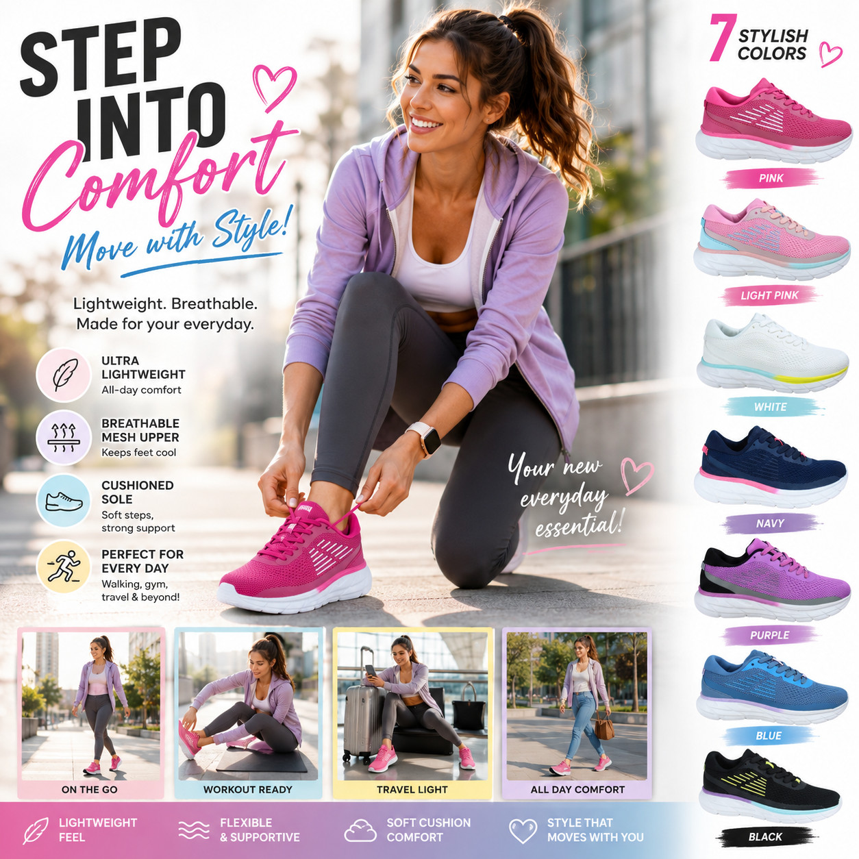 Womens Lightweight Running Comfortable Mesh Sneakers Cushioned Athletic Shoes