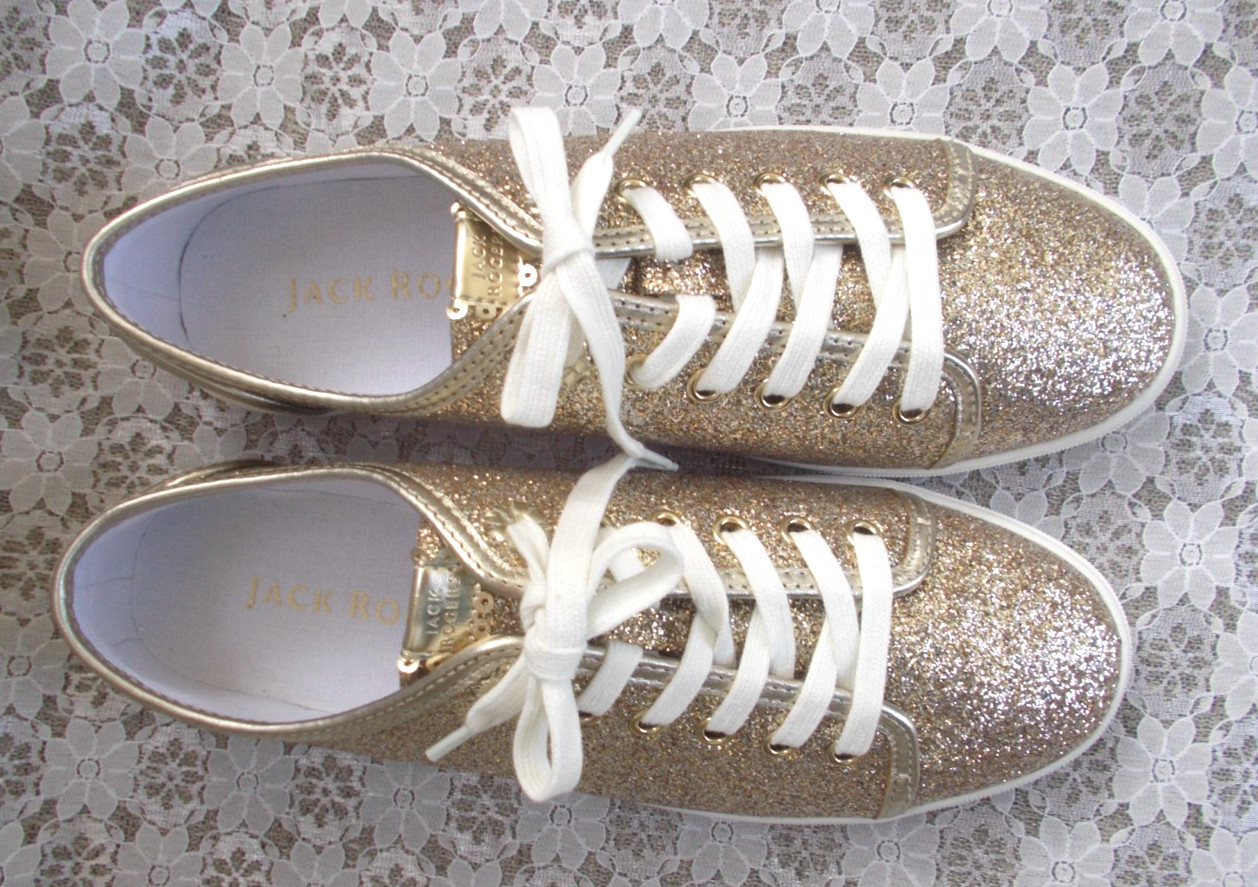 JACK ROGERS SNEAKERS «LIA» Gold Glitter Canvas, Women’s 9.5 NEW