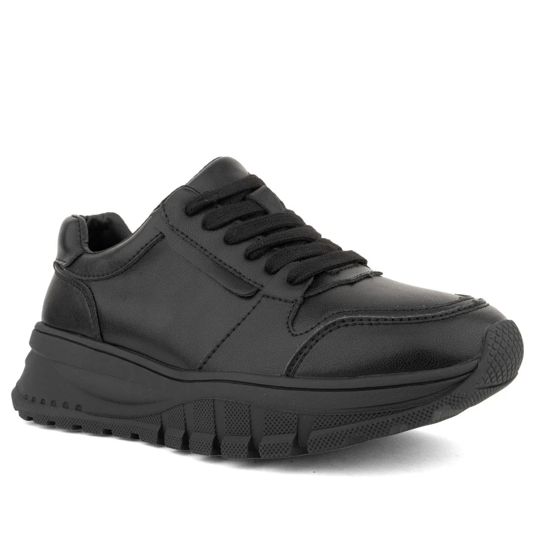 La Conte Women’s Black Leather Fashion Sneakers Casual LAC6590-25206-LEBLK