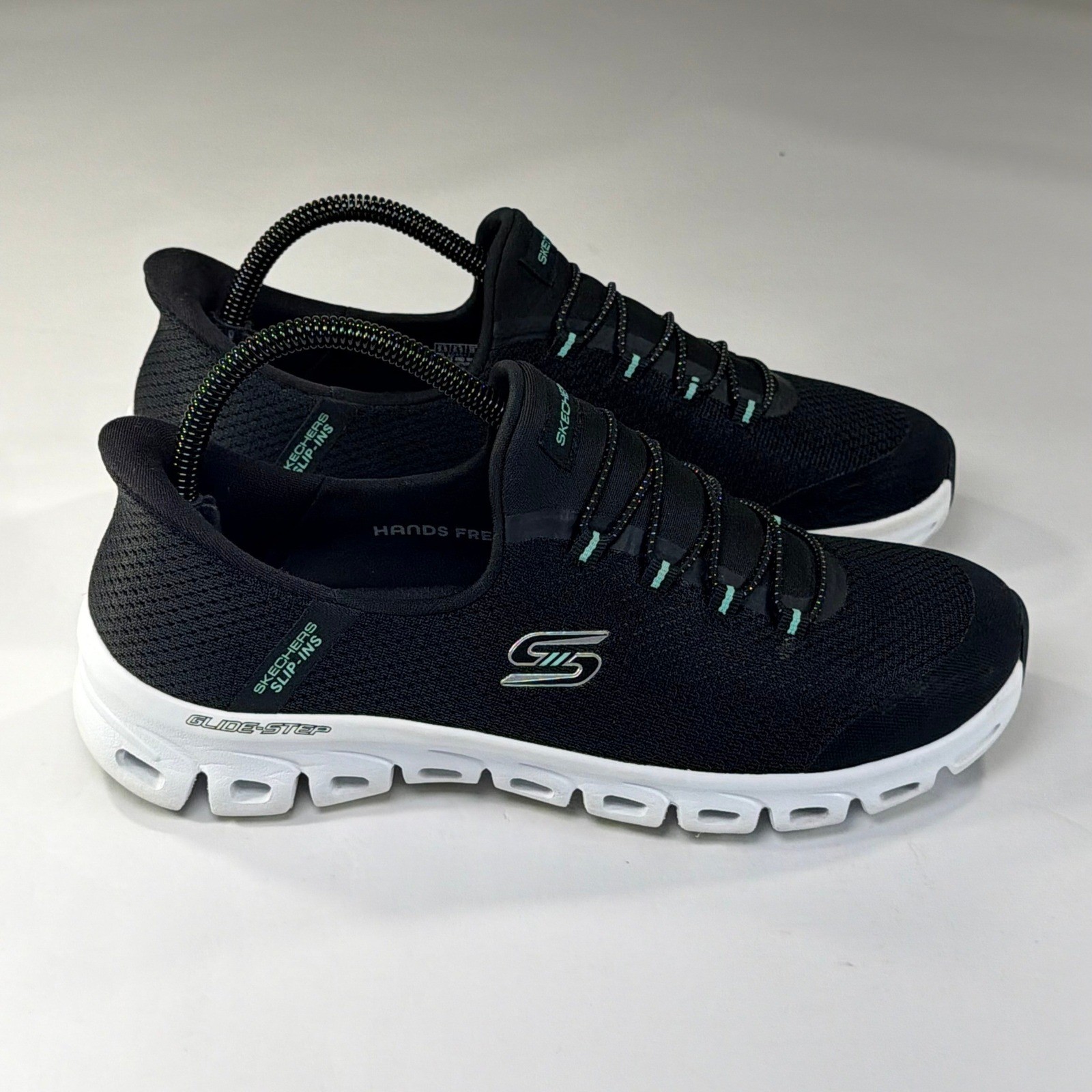 Skechers Slip-Ins Glide-Step Pursuit Sneakers Womens 9.5 Black Turquoise Walking