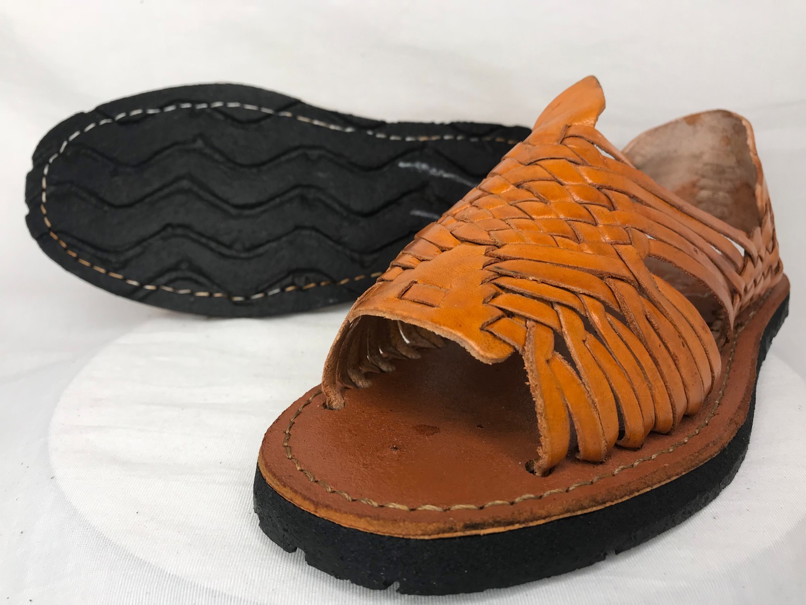 new WOMENS orange LEATHER MEXICAN SANDAL HUARACHE LADIES w/tire sole *ALL SIZES