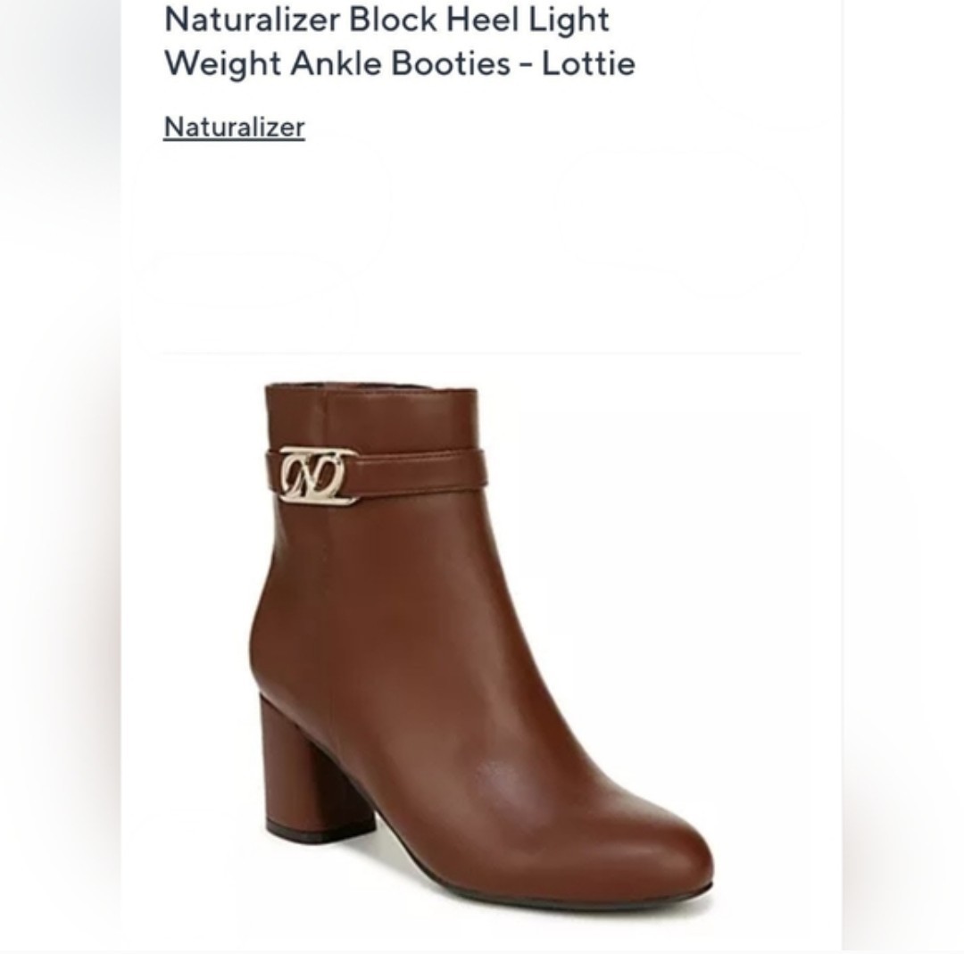 NWT! Naturalizer Block Heel Logo Zipper Comfort Cappuccino Ankle Bootie 9.5M