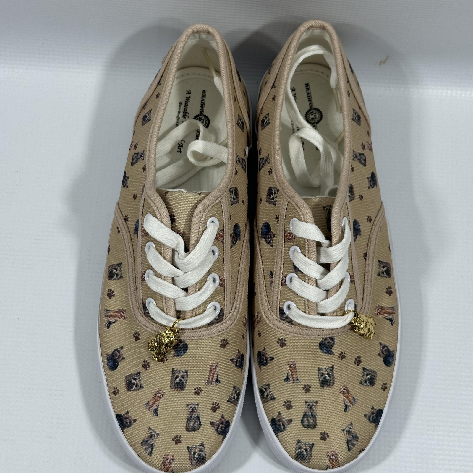 Bradford Exchange I Love Yorkies Shoes Womens Size 8 Beige Yorkie Print Sneakers