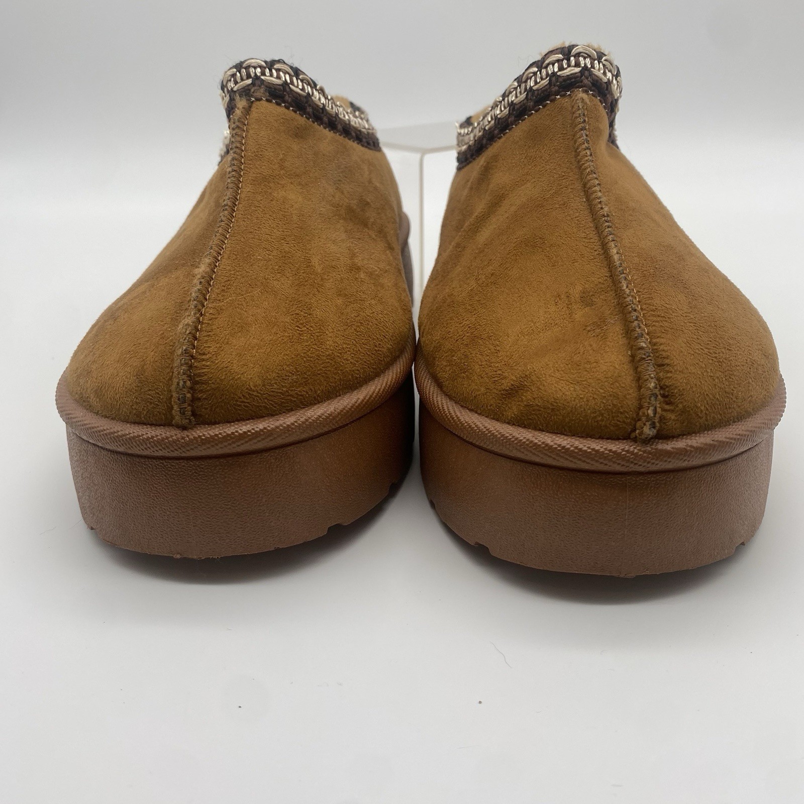 Halston Womens Slip-On Mules Cognac Faux Suede Size 7 Warm Winter Platform Slip