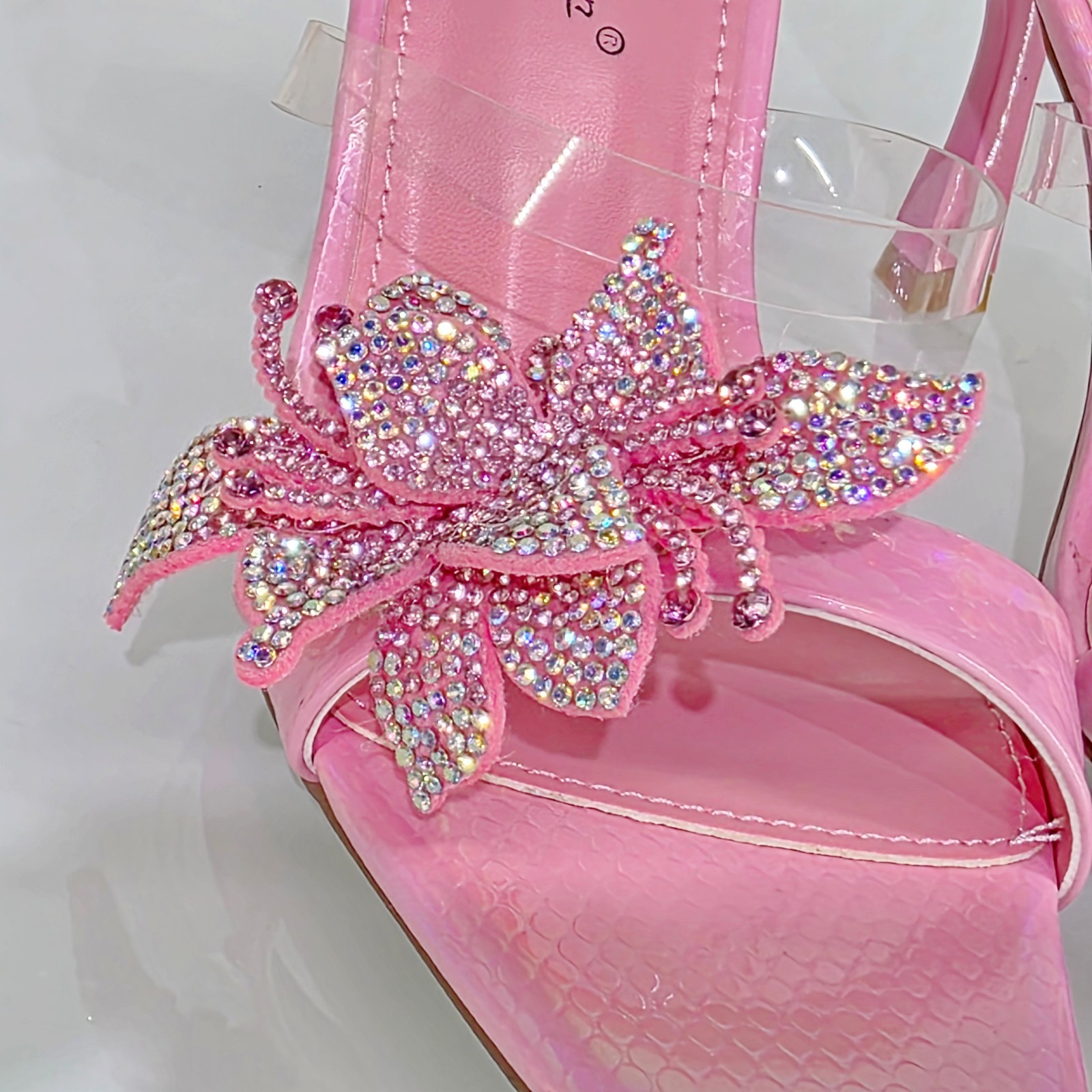Lily Rhinestone Flower Pink Slip On 3.25″ Heel Casual Evening Party Shoes