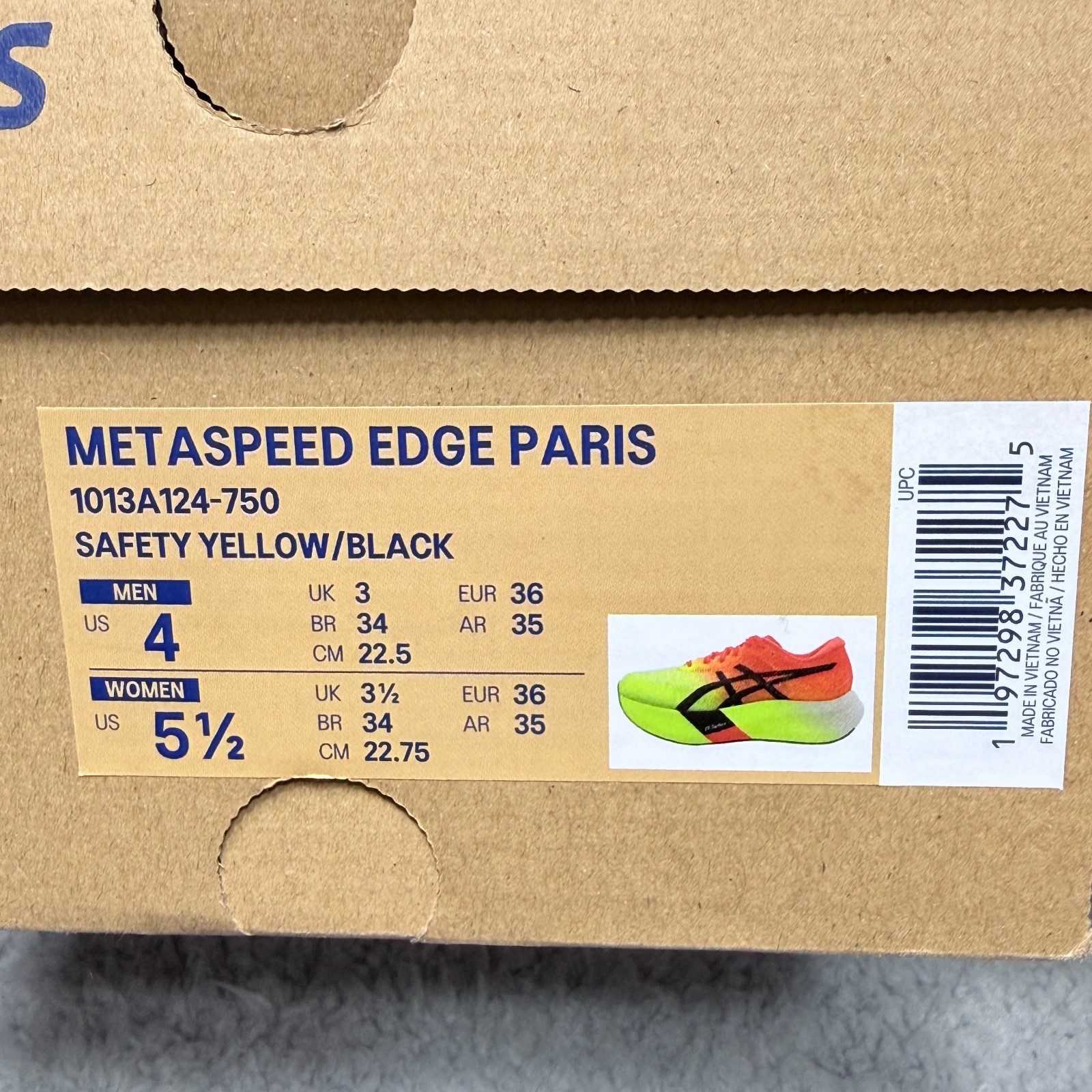 Asics Metaspeed Edge Paris Womens Size 5.5 Running Shoes Safety Yellow Black