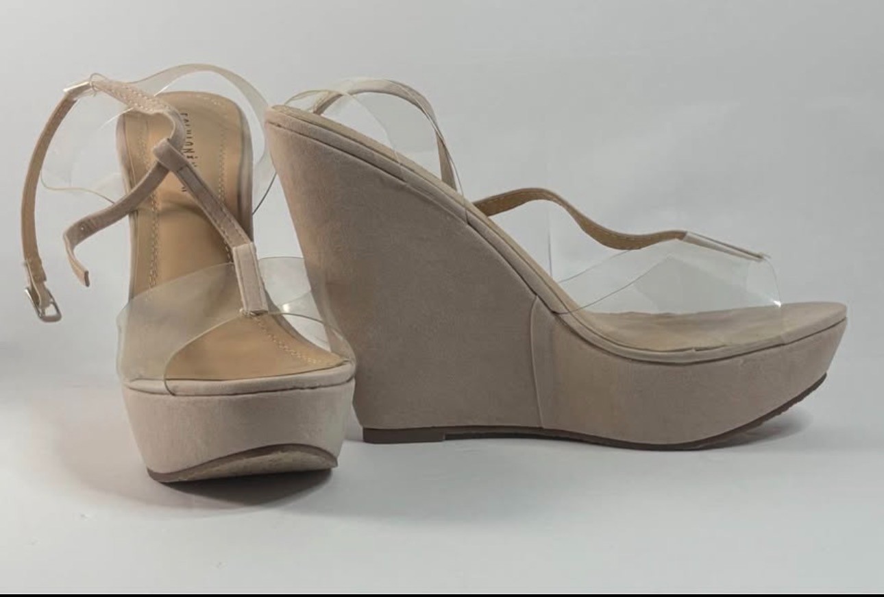 Fashion Nova Nude Clear Strap Wedge Women’s Size 10 Platform Heel NEW w/ box