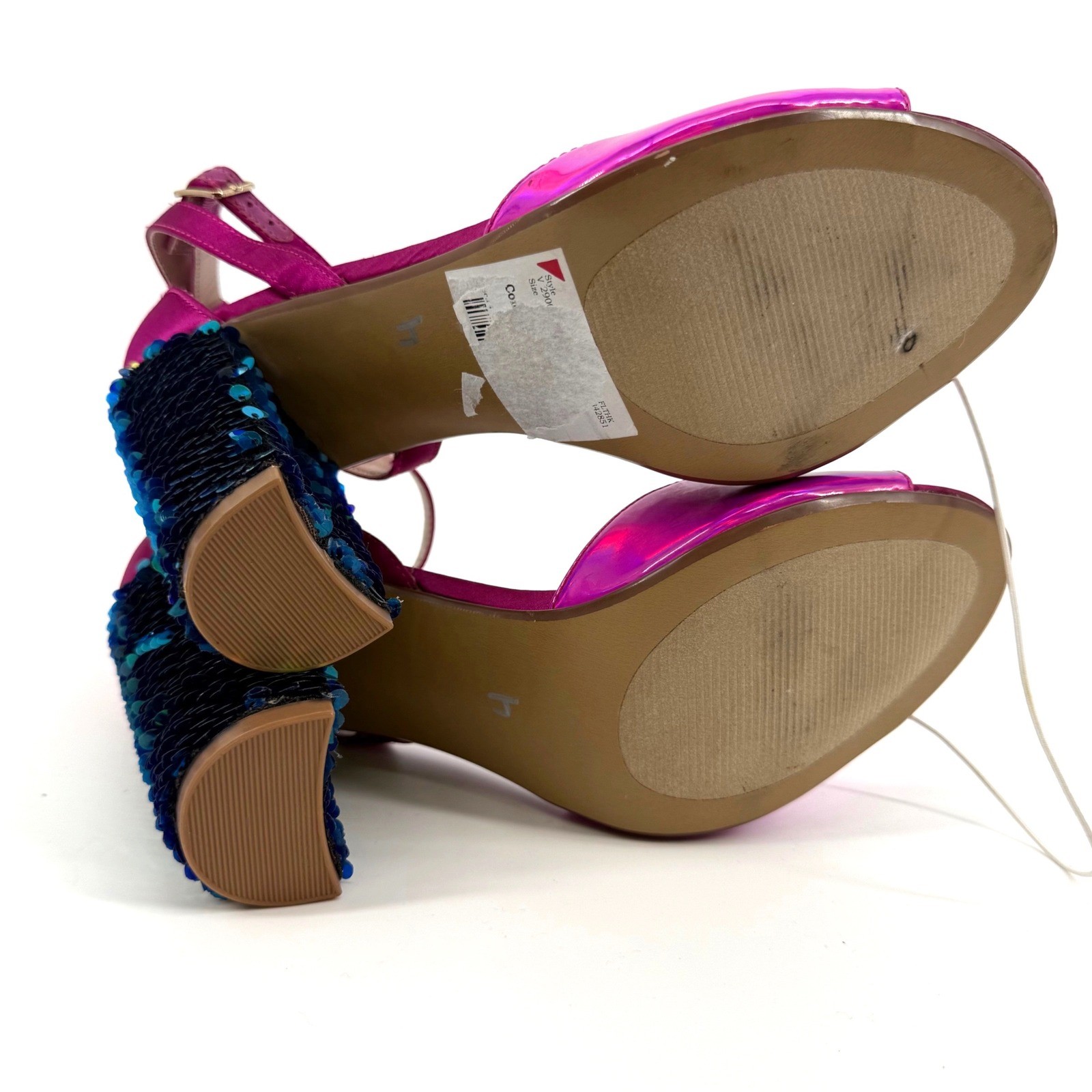Betsey Johnson 9 Brandy Pink Patent Sequin Block Heel Sandals Party Glam Sparkle