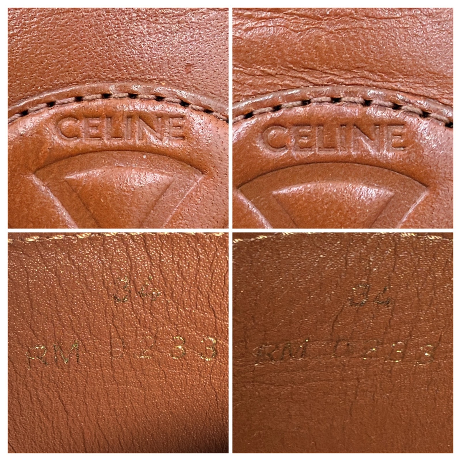 Celine Triomphe Claire Leather Slide Sandals Brown EU 34 Logo Embossed Italy