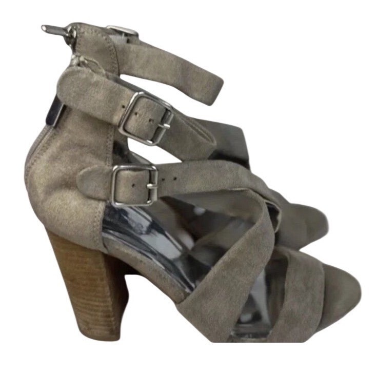 Carlos By Carlos Santana Taupe Suede Strappy Heel Buckle Ankle Size 6