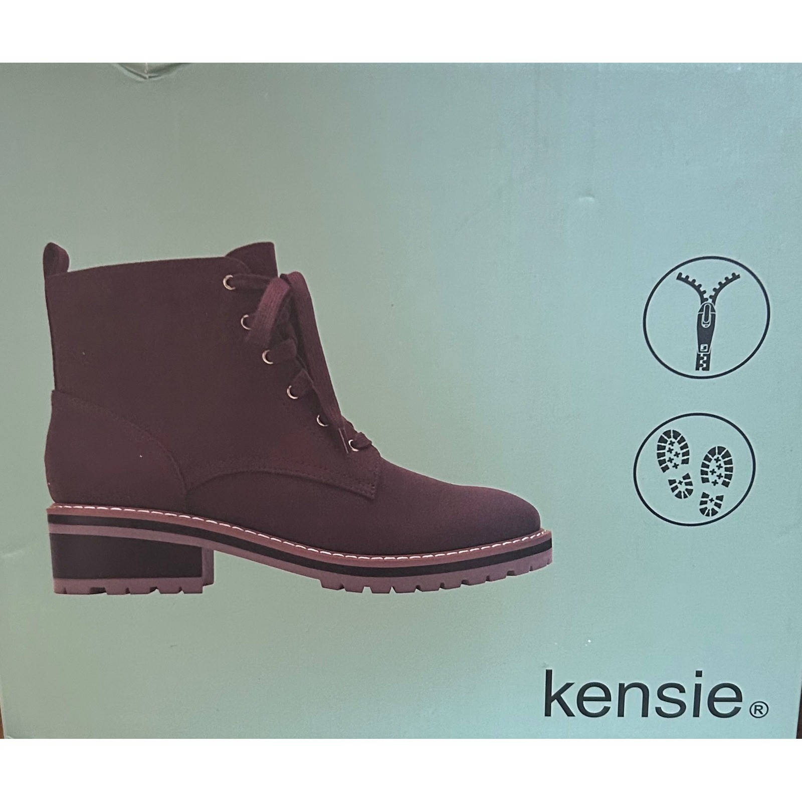 NWT Kensie Kasha Brown Faux Suede Padded Footbed Lug Sole Ankle Boots Womens 6