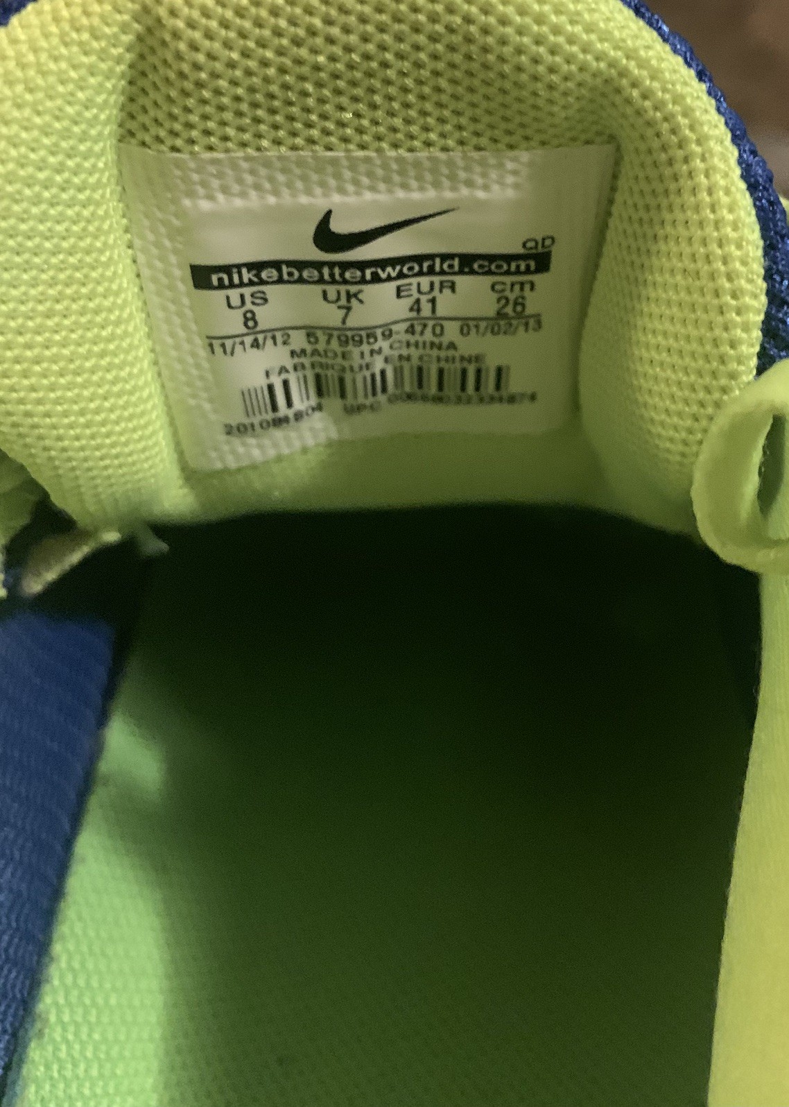 Nike Free Run 5.0 Rare Running Shoes Volt Yellow Blue Women’s Size 8 gently worn