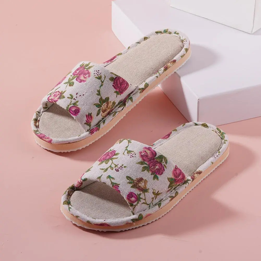 Fashion Floral Slippers Women Casual Comfortable Indoor Home Flat Shoes Anti Sli
