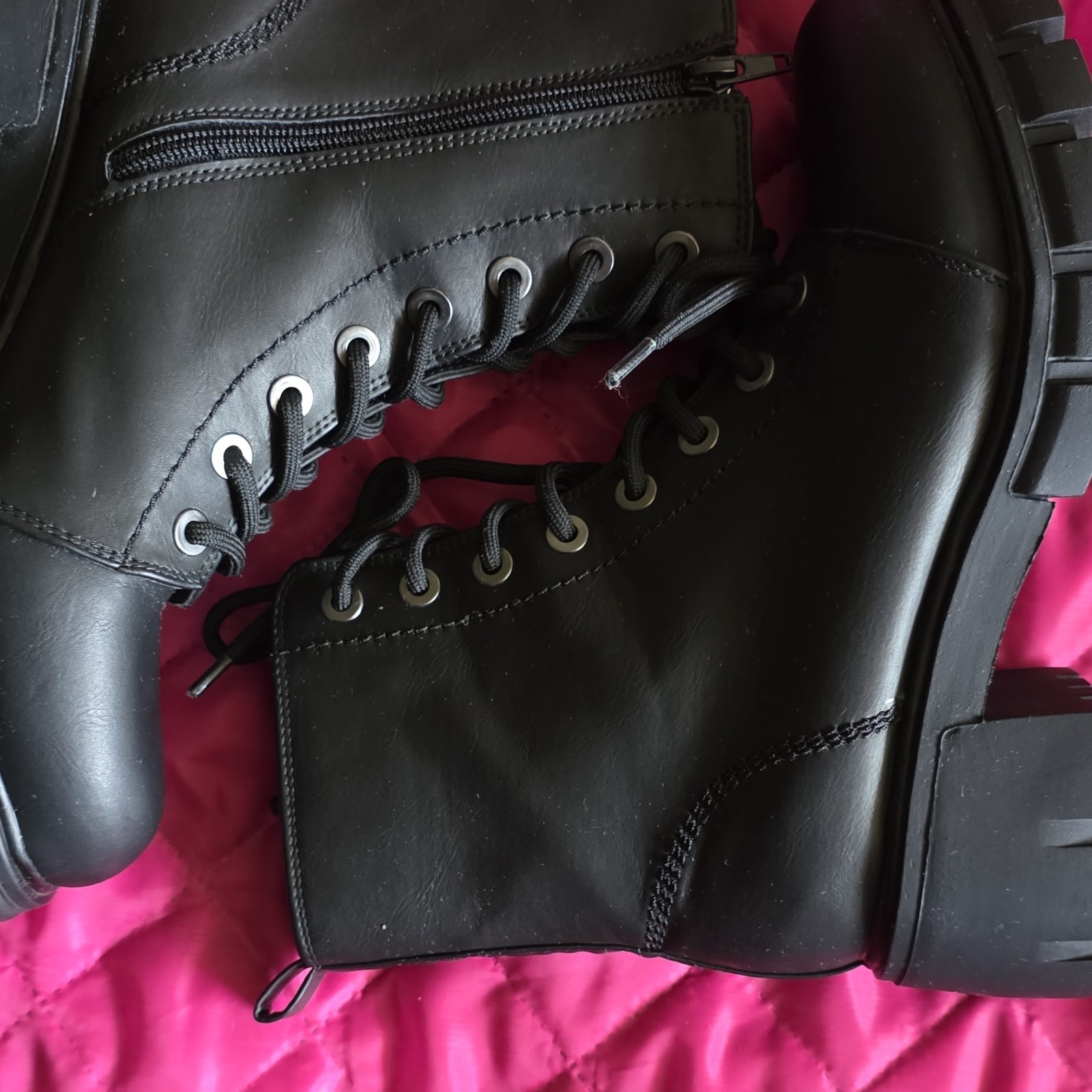 Universal Thread Combat Boots Black Size 8Lace Up Side Zipper USED W/O BOX