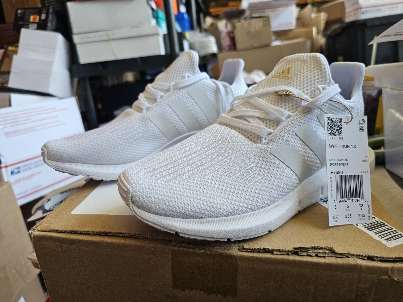 adidas Swift Run 1.0 IE7480 Cloud White Lace Up Knit Women’s Low Top Sneaker