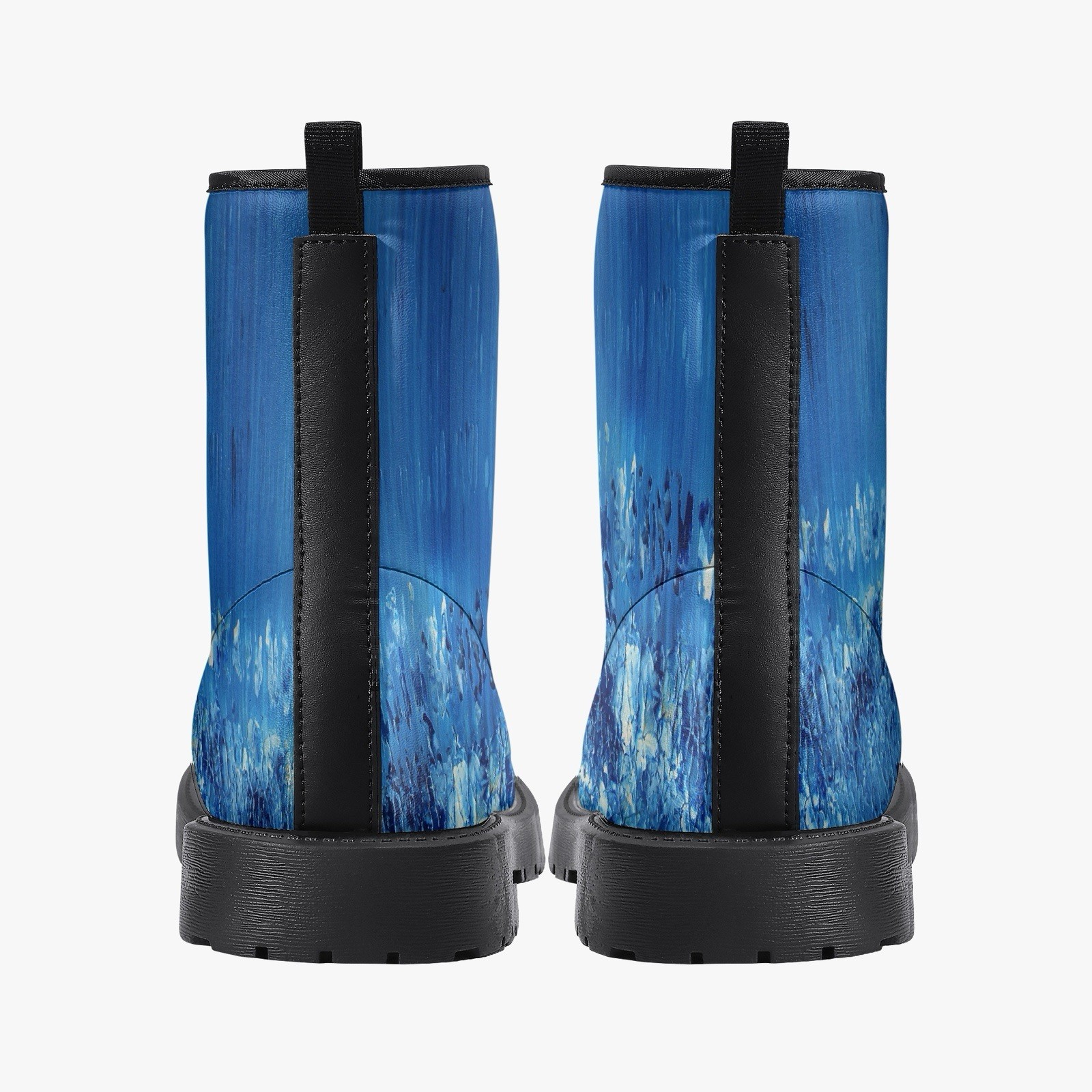 Womens Ocean Blue Boots Abstract Waves Statement Footwear Artistic Water Print