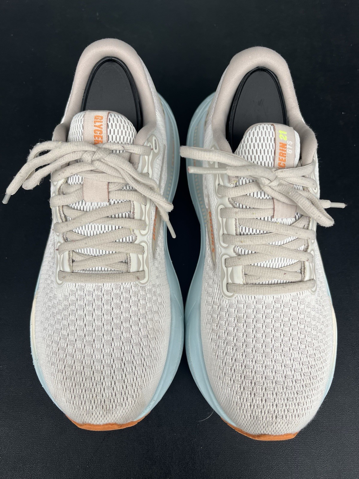 Brooks Glycerin GTS Beige Light Blue Orange Yellow Womens Running Shoes Size 8