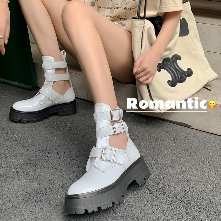 Women Summer Fashion Comfort Breathable Thick Sole Sold Color Leather Ankle Boot