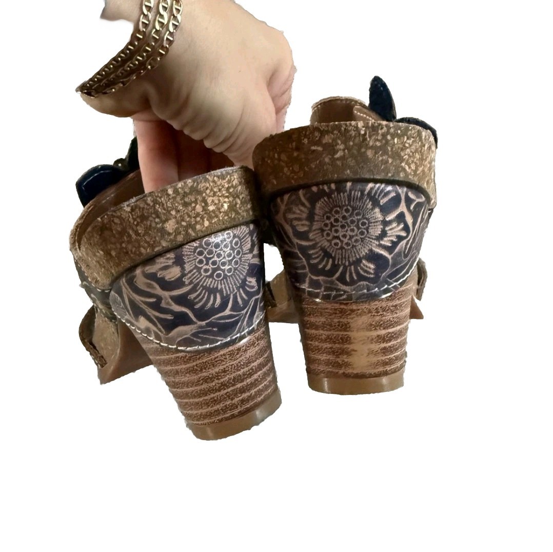 L’ARTISTE By Spring Step Leather Sandals With Flower Design Women Size 39