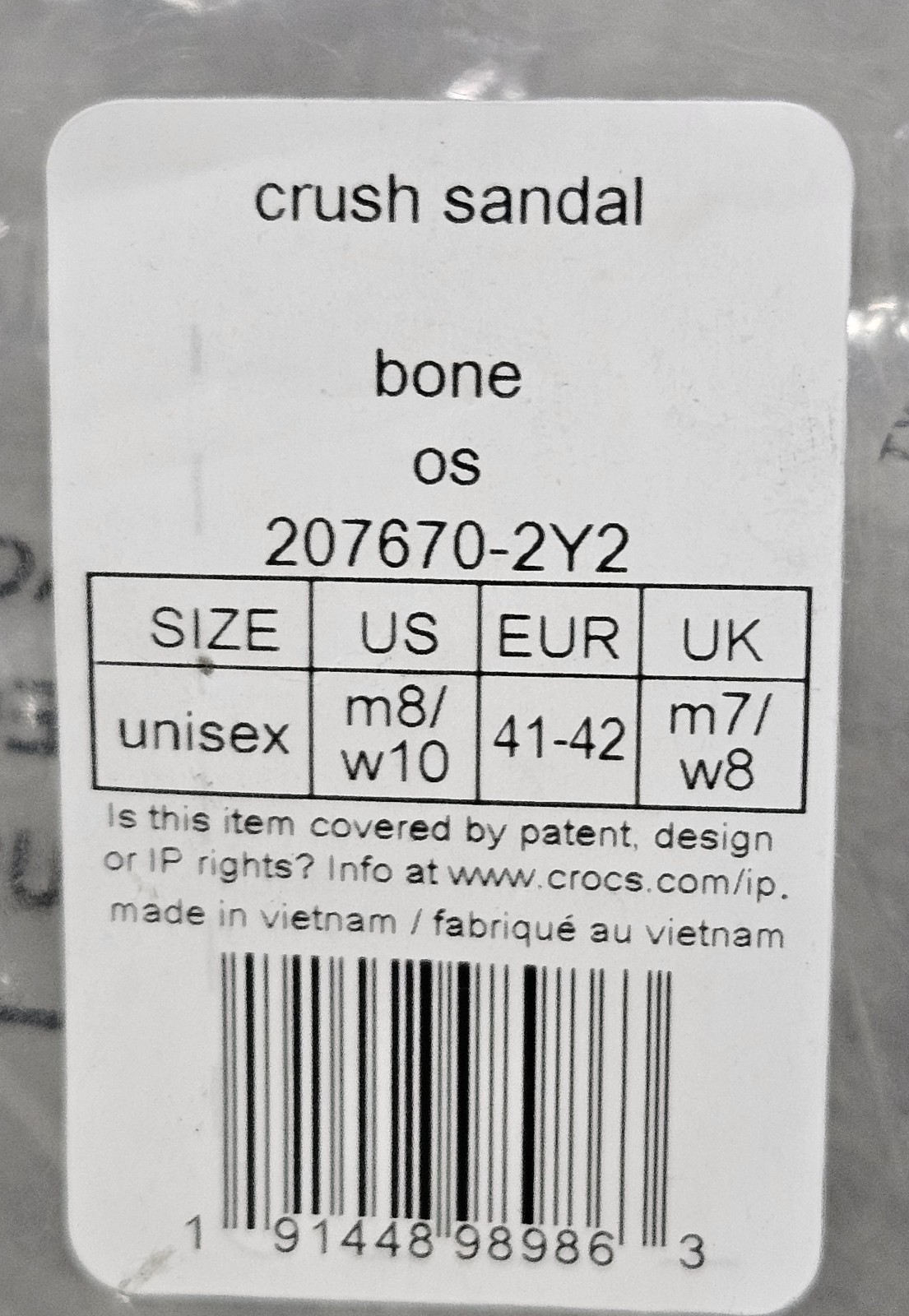 Crocs Crush Sandal Platform 2 Strap Women’s Size 10 Men’s Size 8 Bone 207670