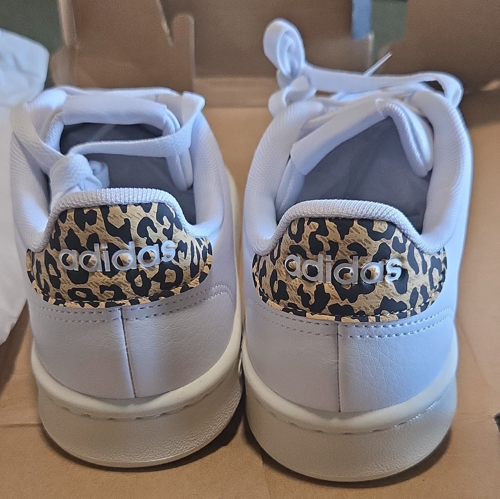 adidas Advantage White Leopard Print Low Top Leather Sneakers GW4850 2023