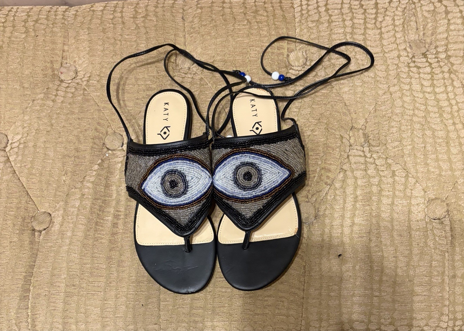 KATY PERRY Collections «The Lauren» Beaded Evil Eye Thong Sandal Ankle Tie 8