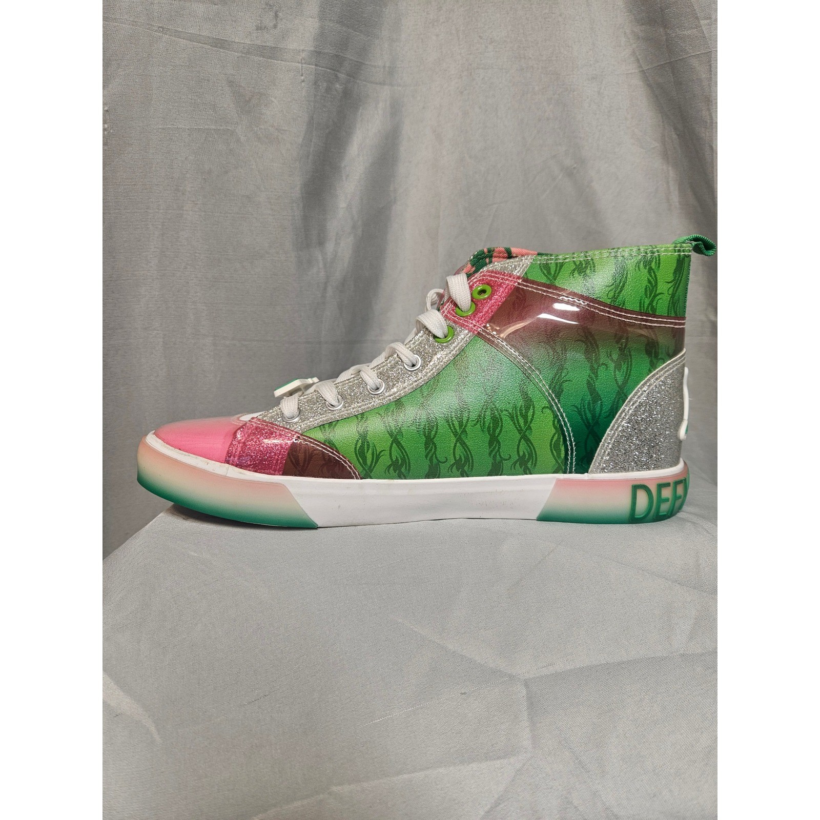 Wicked Movie Glinda Elphaba High Top Sneakers Pink Green Glitter Womens 11 NEW