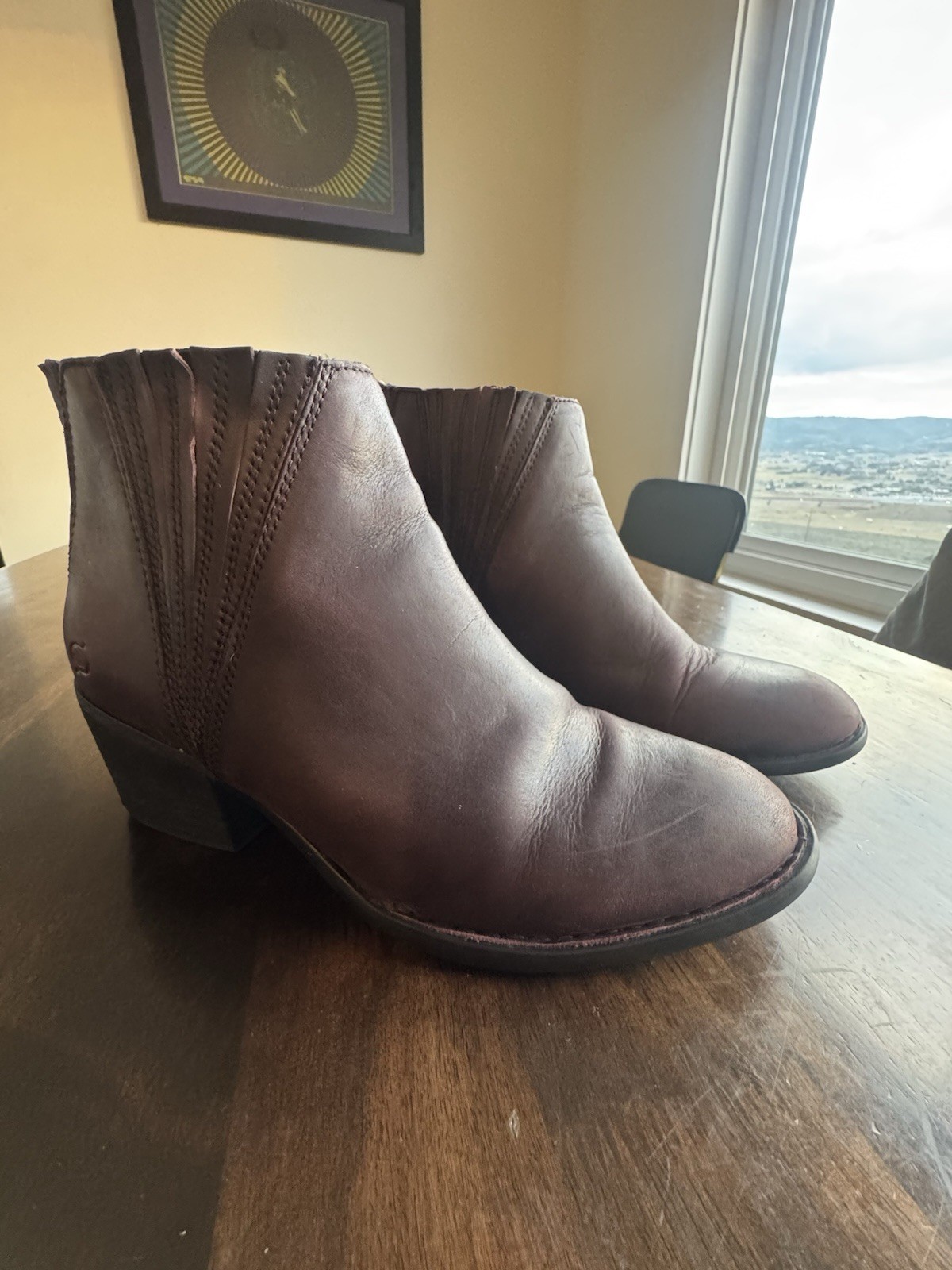 Born Cici Leather Ankle Boot Slip On Size 10M Congac Brown Distressed