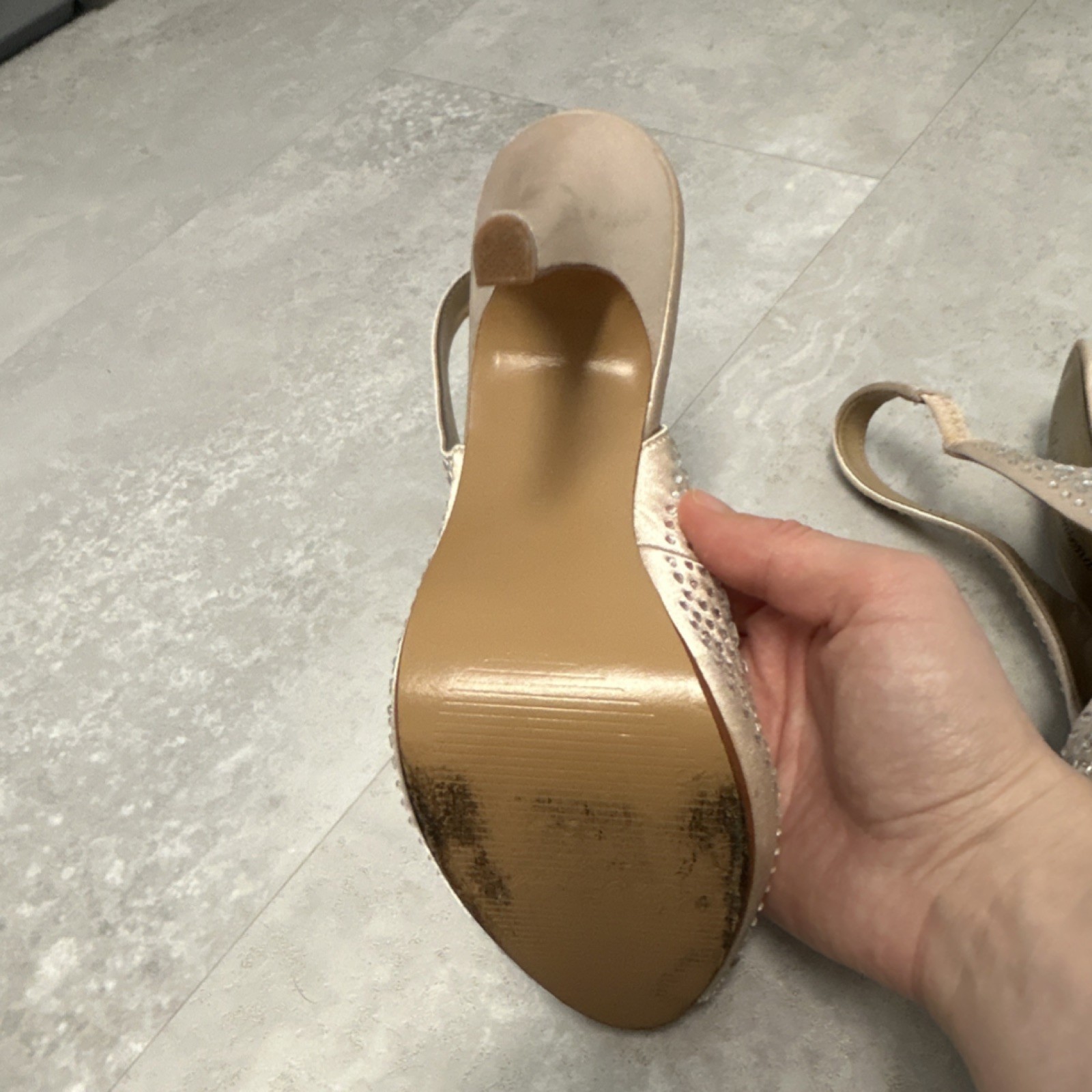 Lulu Townsend Beige Rhinestone Slingback Peep Toe Stiletto Heels Fabric Size 7
