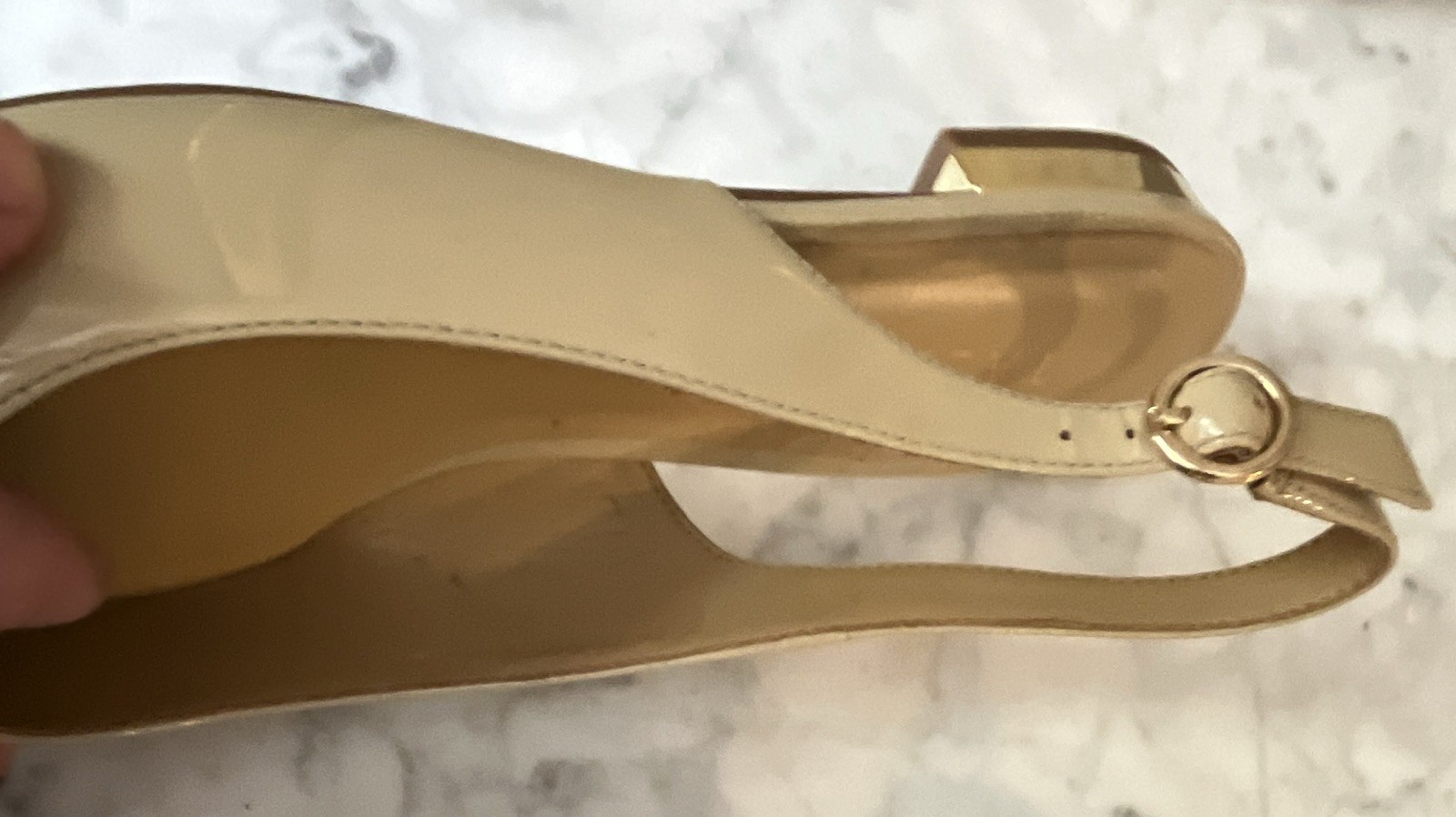 Talbots Women Patent Leather Beige Slingback Pointed Toe 7M EU38 details NWT