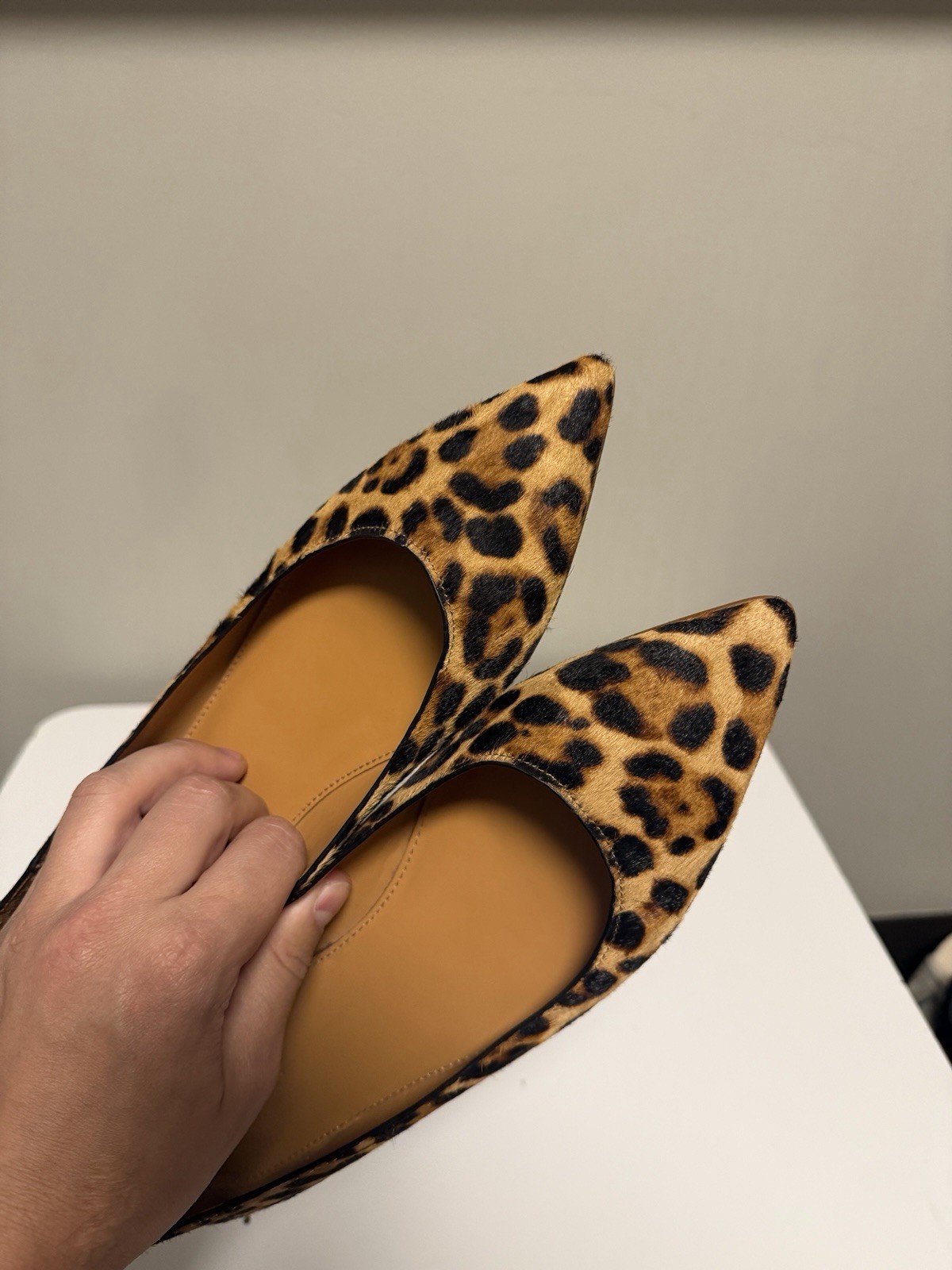 J.Crew Leopard Print Marina Calf Hair Trendy Ballet Pointed Toe Flats US 9.5