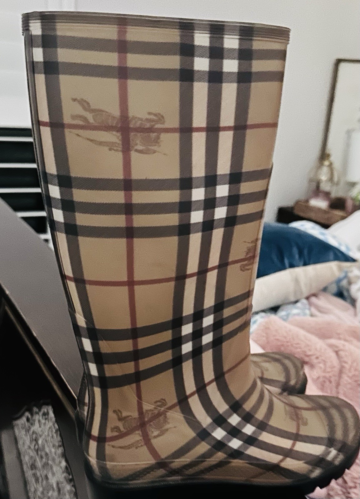 Burberry Nova Plaid Knee High Waterproof Rubber Rain Boots Women US 9
