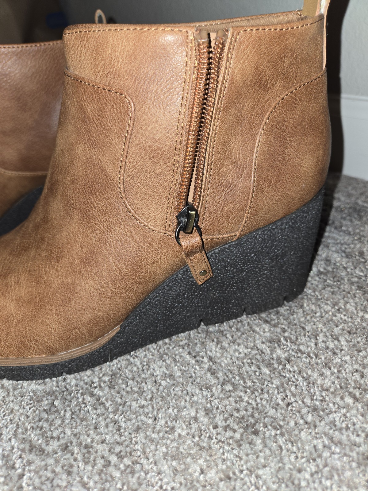 Dr. Scholl’s Bianca Brown Leather Ankle Bootie Zip Wedge Round Toe US 10M