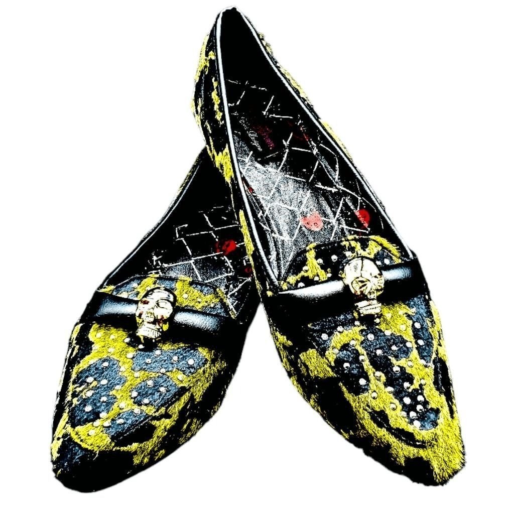 Abbey Dawn by Avril Lavigne Silver Skull Accents Shoes 9 Black Rebel Yell Flats