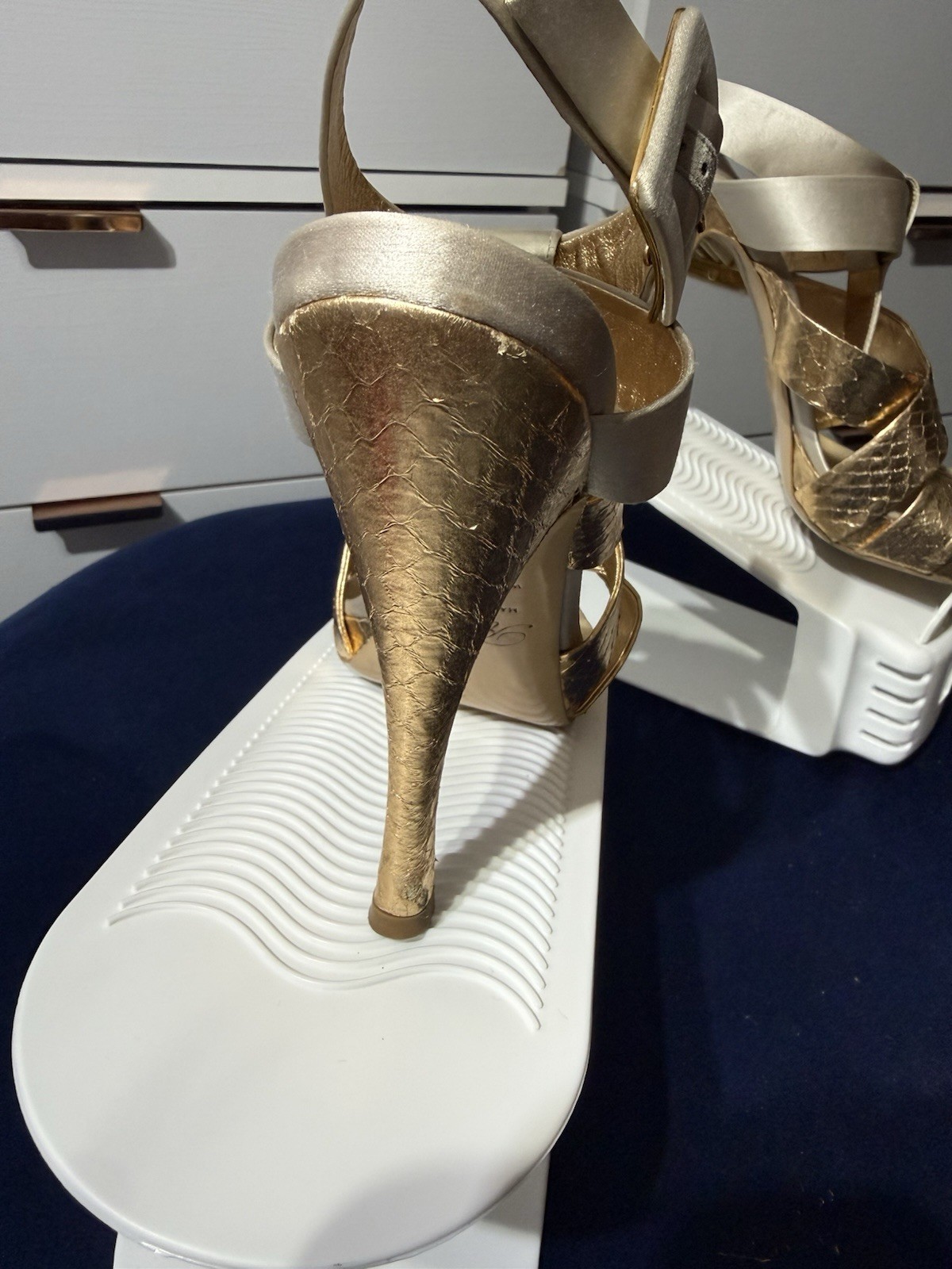 Roger Vivier Strappy Satin Gold Ankle Heels